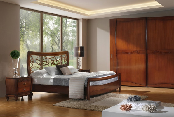 Bedroom bed nightstand beds double hotel design wood set 3-piece set.