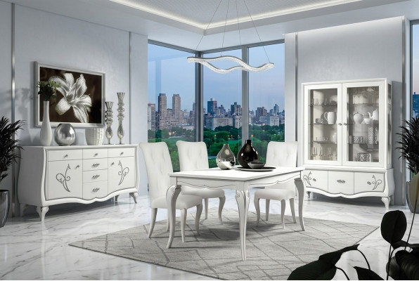 Dining room dining table chair sideboard display cabinet set table wood tables luxury set 7-piece set.