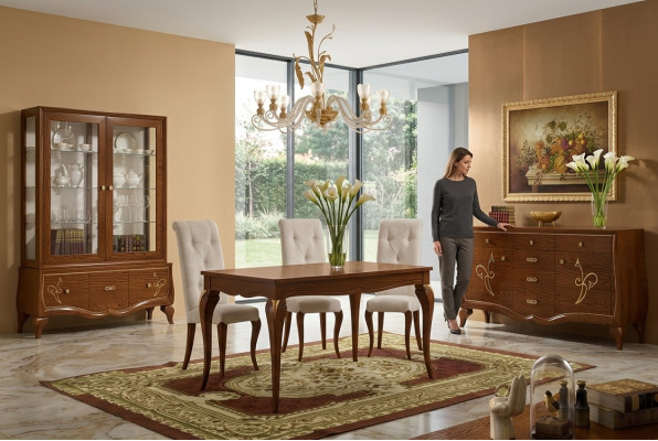 Dining room dining table chair sideboard display cabinet group dining wood set new set 7-piece.