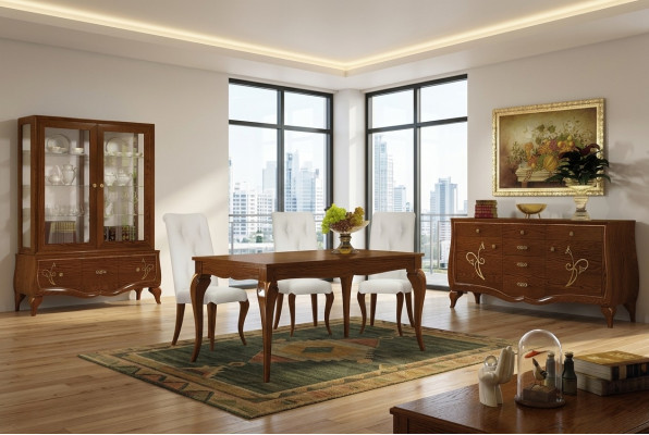 Dining room dining table chair sideboard display cabinet group dining wood set new set 7-piece.