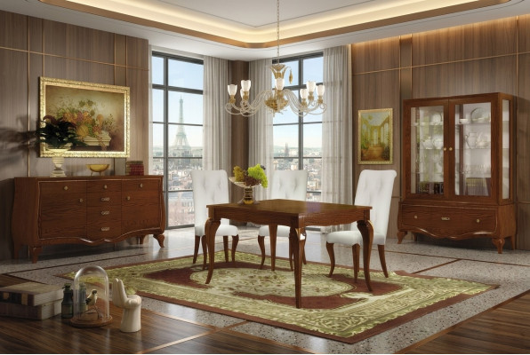Dining room furniture dining table chair sideboard display cabinet table tables group set 7-piece.