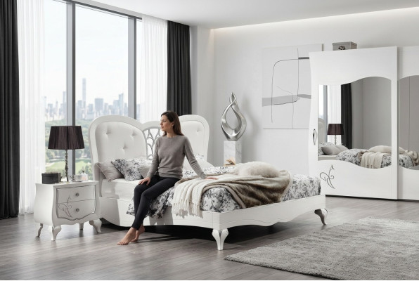Bedroom Bed Nightstand Beds Wood Design Bed Frame Suite New 3-piece Set