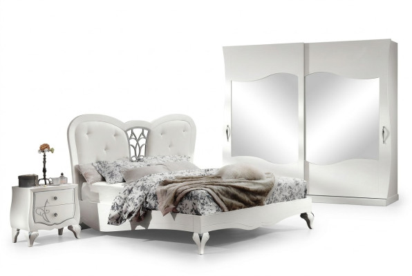 Bedroom Bed Nightstand Beds Wood Design Bed Frame Suite New 3-piece Set