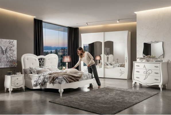 Bedroom bed, nightstand, wardrobe, dresser, mirror new 6-piece luxury set