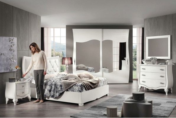 Bedroom suite bed nightstand wardrobe dresser mirror set 6-piece