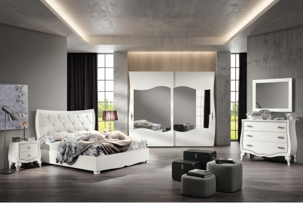 Bedroom suite bed nightstand wardrobe dresser mirror set 6-piece