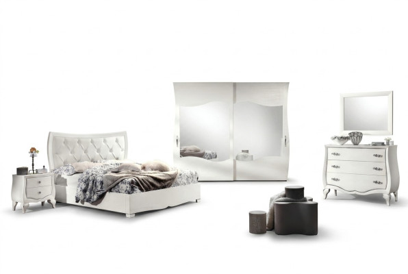 Bedroom suite bed nightstand wardrobe dresser mirror set 6-piece