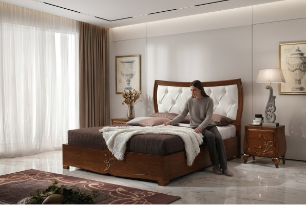 Bed Beds Bed frame Wood Double Bedroom Brown Modern Double bed Furniture