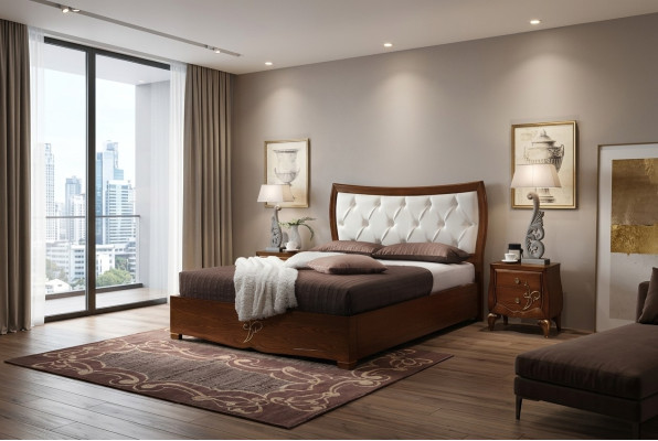 Bed Beds Bed frame Wood Double Bedroom Brown Modern Double bed Furniture
