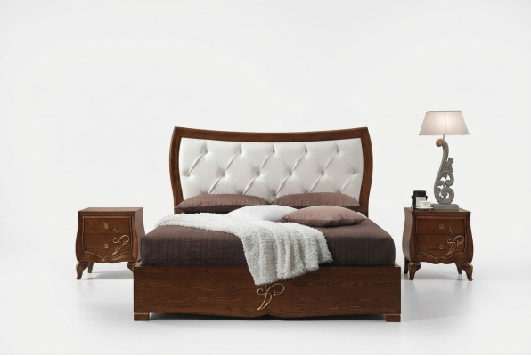 Bed Beds Bed frame Wood Double Bedroom Brown Modern Double bed Furniture