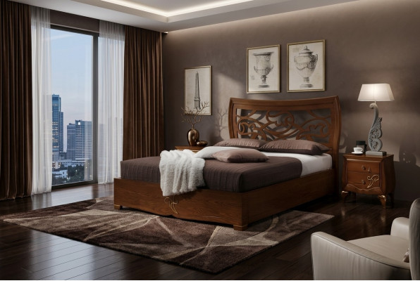Double bed beds bed frame bed wood double bedroom brown modern 160x200