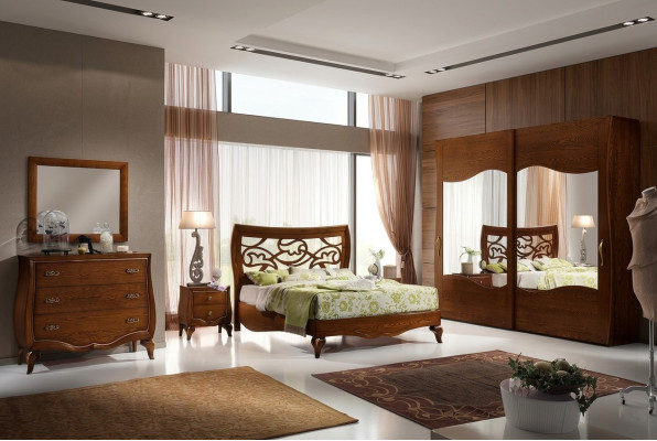 Bedroom bed nightstand wardrobe dresser mirror set 6-piece