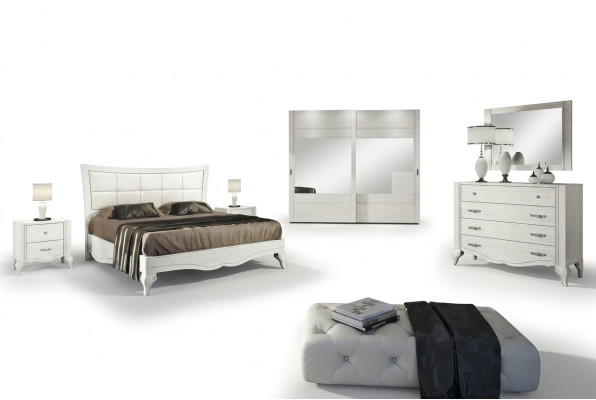 Bedroom bed nightstand wardrobe chest of drawers mirror white luxury set 6 pcs
