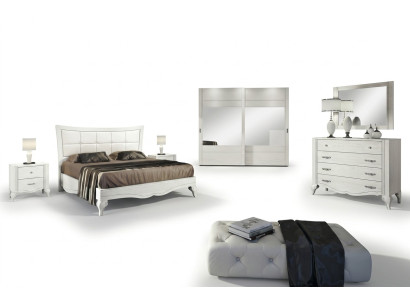 Bedroom bed nightstand wardrobe chest of drawers mirror white luxury set 6 pcs
