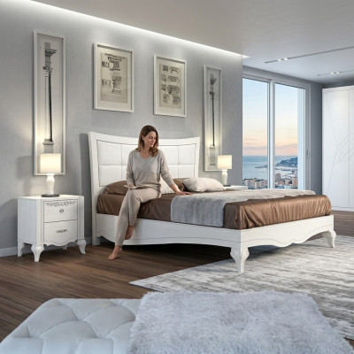 Bed, double bed, beds, upholstery, wood, designer double bed frame, white, bed frames