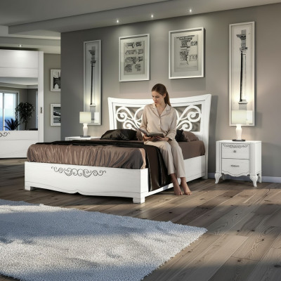 Set of 3-piece bedroom bed nightstand beds double bed wood group set new