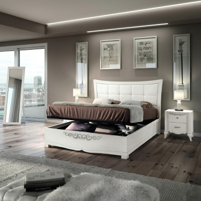 Three-piece Bedroom Set: Bed, Nightstand, Double Wood, Modern Group Beds