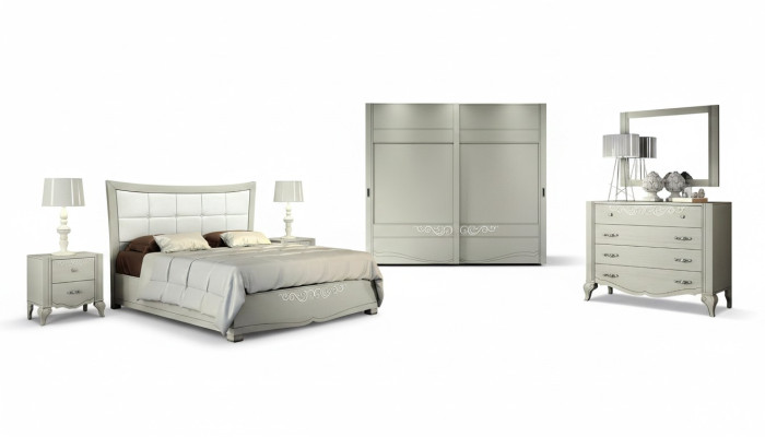 Luxury 6-piece Set Bedroom Bed Nightstand Wardrobe Dresser Mirror Wood