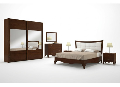 Set of 6-piece Bedroom Bed Nightstand Wardrobe Dresser Mirror Suite