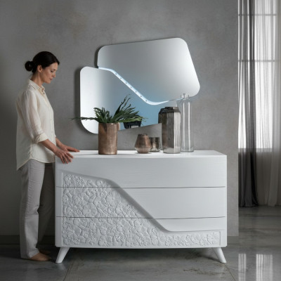 Luxury Set 2pc Chest of Drawers Mirror Dressers Wood Console Modern Design White New