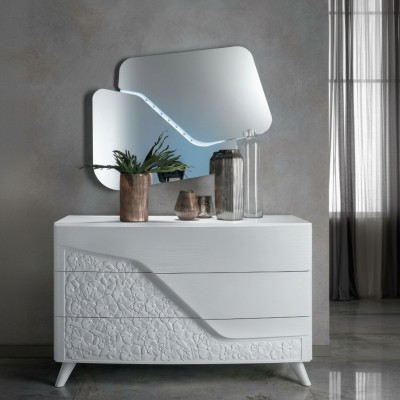 Luxury Set 2pc Chest of Drawers Mirror Dressers Wood Console Modern Design White New