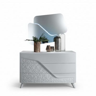 Luxury Set 2pc Chest of Drawers Mirror Dressers Wood Console Modern Design White New