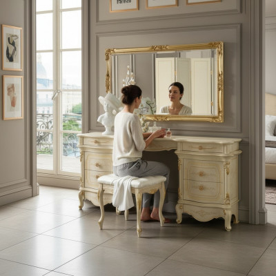 Dressing Table Mirror Console Design Furniture Luxury Lowboard Dresser Wood Set New