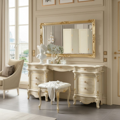 Dressing Table Mirror Console Design Furniture Luxury Lowboard Dresser Wood Set New
