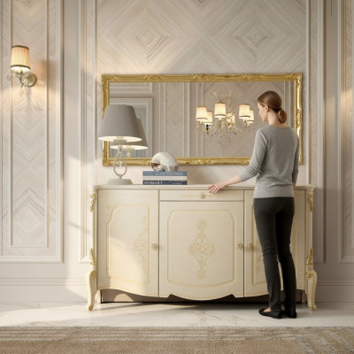 Design furniture style Baroque dresser sideboard wood Italy low sideboard