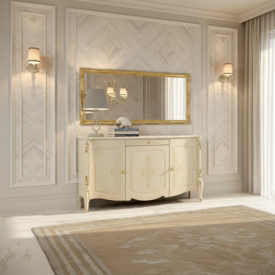 Sideboard Mirror Sideboard Wooden Design Furniture Style Dresser Set 2 pieces.