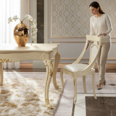 Dining chair chair dining chairs wood design style baroque beige backrest seat