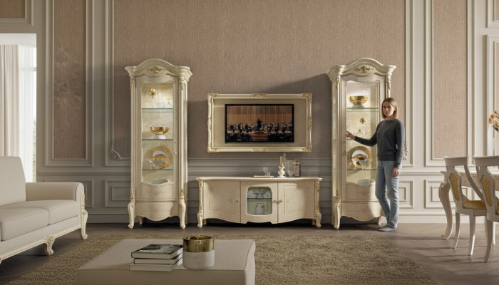 Classic TV cabinet and frame made of natural wood in a classic style