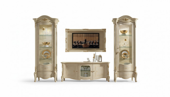 Classic TV cabinet and frame made of natural wood in a classic style