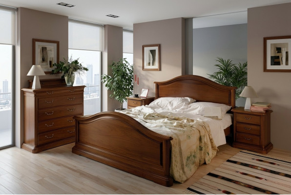 Buy a large double bed in a classic, simple style made of natural wood.