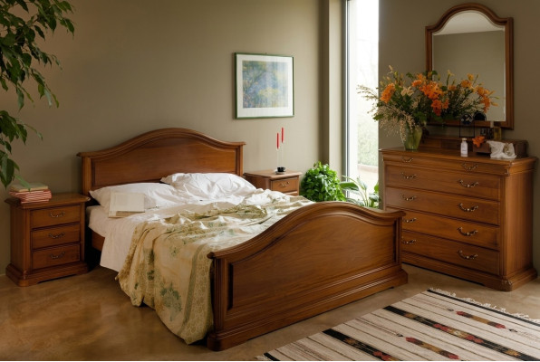 Bed nightstand cabinet wardrobe bedroom dresser natural wood new set 5-piece.