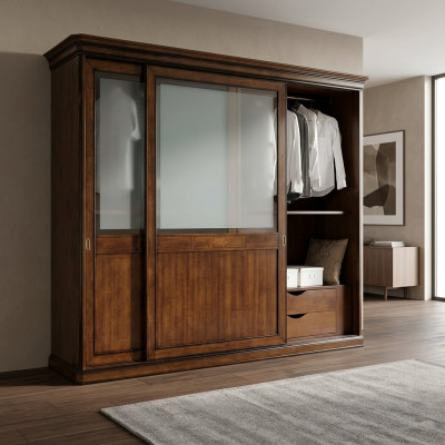 Solid Wood Wardrobe Closet Massive Bedroom Furniture Italian Wooden Wardrobe