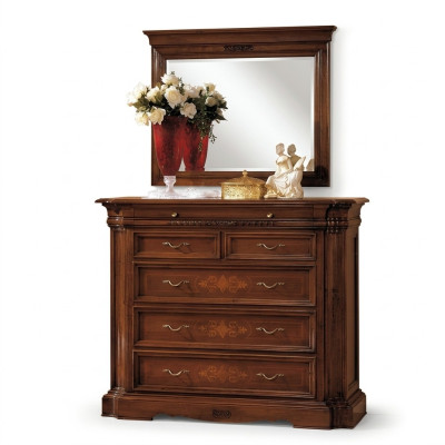 Solid wood dresser with mirror, sideboard chest of drawers set, Italian furniture 2-piece set.