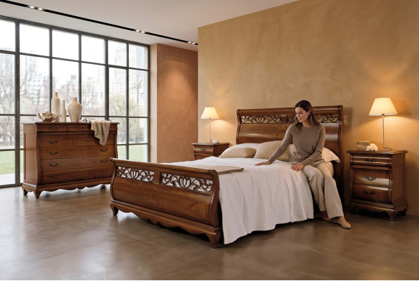 Bed wood double bed bedroom furniture bed solid wood brown Italian furniture