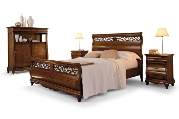 Bed wood double bed bedroom furniture bed solid wood brown Italian furniture