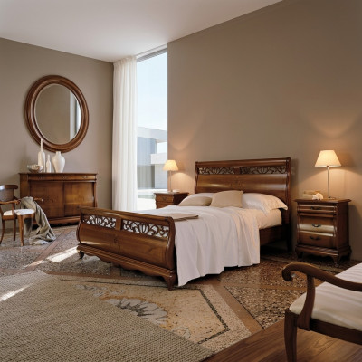 Bedroom furniture set 4-piece. Bed, 2 nightstands, dresser, solid wood design furniture.