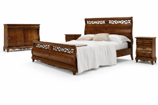Bedroom furniture set 4-piece. Bed, 2 nightstands, dresser, solid wood design furniture.