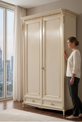 Solid wood wardrobe closet massive bedroom furniture Italian wooden cabinet
