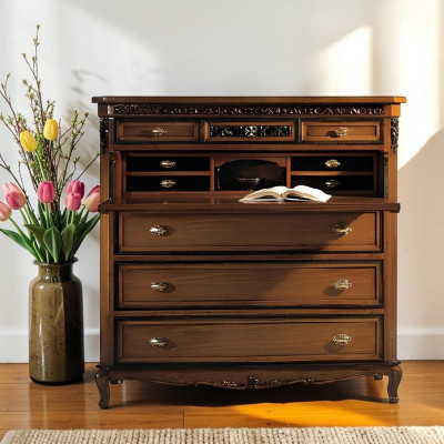 Secretary dresser solid wood bedroom Italian furniture living room brown