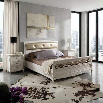 Bedroom furniture set, 3-piece complete bed with nightstands made in Italy, new