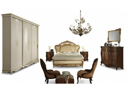 Bedroom furniture: bed, wardrobe, drawer, bedside table with drawers, 5-piece dresser.