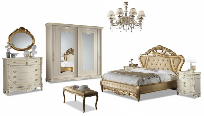 Double bed bedroom furniture wardrobe nightstand with drawers dresser 5-piece set