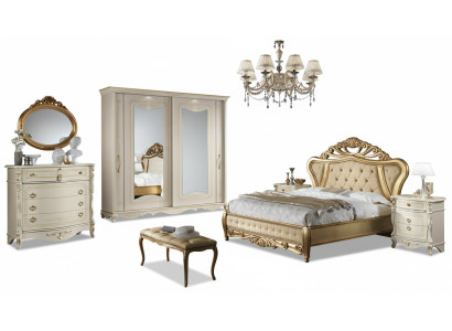 Double bed bedroom furniture wardrobe nightstand with drawers dresser 5-piece set