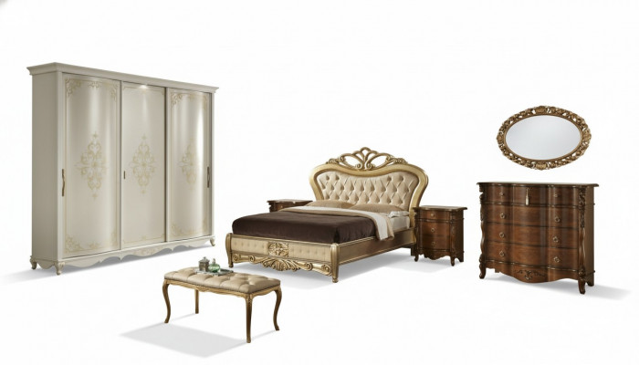 Bed double beds nightstand wardrobe dresser bedroom furniture 5-piece set.