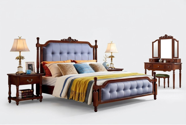 Bed luxury bedroom double bed wood upholstered bed frame Chesterfield