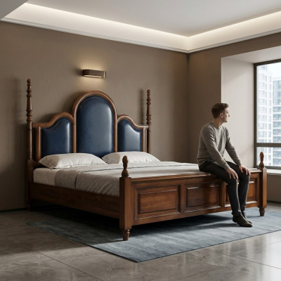 Double bed wood upholstery luxury bedroom beds double bed frame